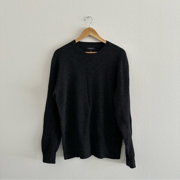 Proof Huckberry Sweater Mens Medium Gray Waffle Knit  Merino Wool Blend - Picture 1 of 5